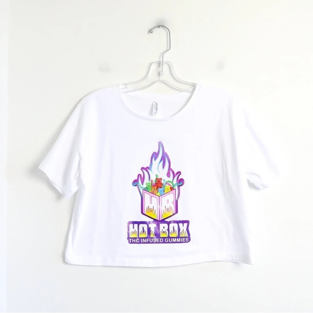 Hot Box infused gummies fun print graphic crop top t-shirt merch cannabis bear S